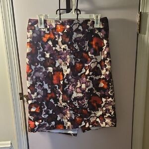 Ann Taylor Purple and Red Patterned Pencil Skirt